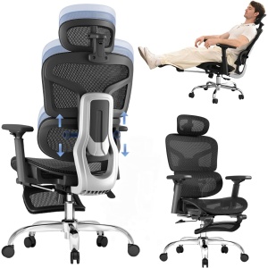 marrap Ergonomic Office Chair, High Back Mesh Desk Chair with Adjustable Backrest and 3D Armrest, Breathable Computer Chair with Retractable Footrest and Headrest (White)