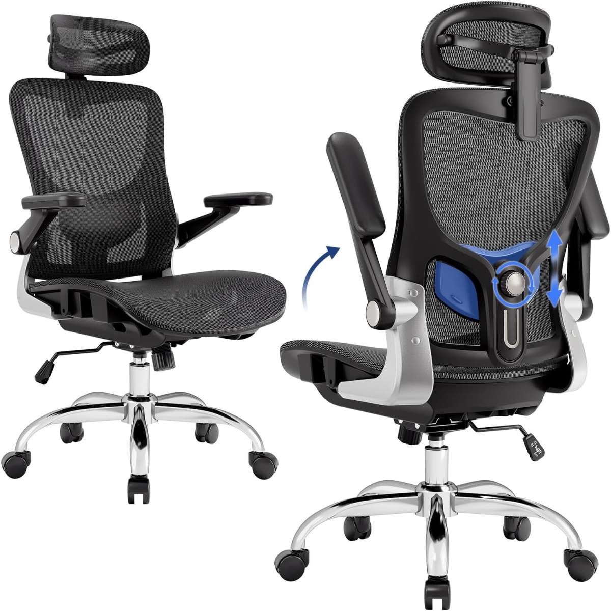marrap Ergonomic Chair,Mesh Office Chair with 3D Adjustable Armrests and Lumbar Support, High Back Computer Chair with Adjustable Headrest,SGS Gas Clylinder,Black